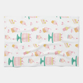 ピンクお洒落ケーキとカップケーキ キッチンタオル (横)