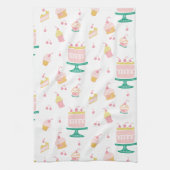 ピンクお洒落ケーキとカップケーキ キッチンタオル (縦)