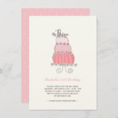 ピンクお洒落ケーキガール3rd誕生日パーティー招待状 招待状 (正面/裏面)