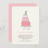 ピンクお洒落ケーキガール3rd誕生日パーティー招待状 招待状 (正面/裏面)
