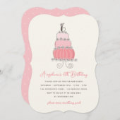 ピンクお洒落ケーキガール6thバースデーパーティー招待状 招待状 (正面/裏面)