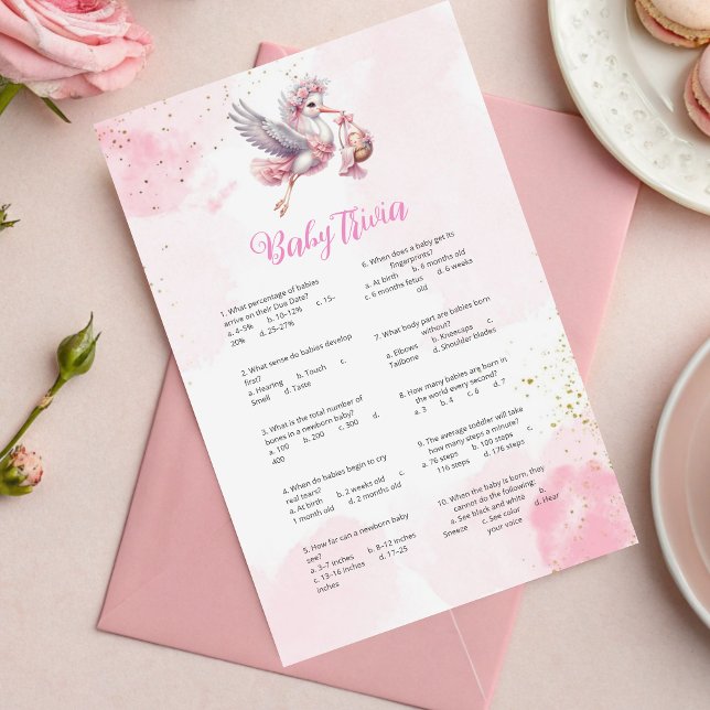ピンクお洒落コウノトリ赤ちゃんシャワートリビアゲーム (クリエイターアップロード済み)