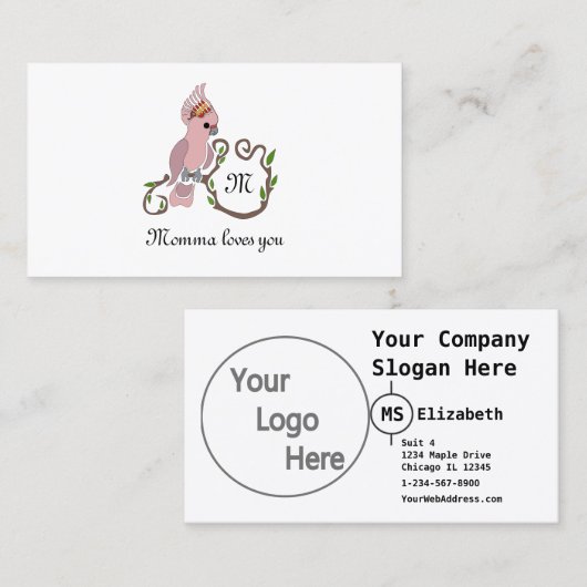 ピンクお洒落コカトモノグラム 名刺 (正面/裏面)