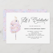 ピンクお洒落コットンキャンディガールズバースデーパーティー 招待状 (正面/裏面)
