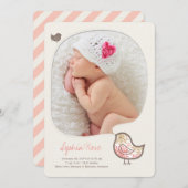 ピンクお洒落シック赤ちゃん出産発表 案内状 (正面/裏面)