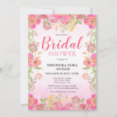 ピンクお洒落スタイリッシュフローラブライダルシャワー 招待状 (正面)