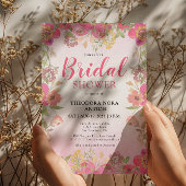 ピンクお洒落スタイリッシュフローラブライダルシャワー 招待状
