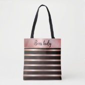 ピンクお洒落ストライプのボスレディトート トートバッグ (正面)