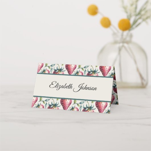 ピンクお洒落ストロベリーサマーゲスト名 プレイスカード (正面)