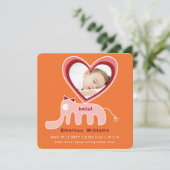 ピンクお洒落ゾウ愛ベビーガール写真誕生 シーズンカード (スタンド正面)