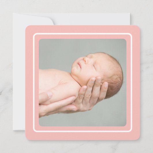 ピンクお洒落ゾウ愛ベビーガール写真誕生 案内状 (裏面)