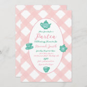 ピンクお洒落ティーパーティー赤ちゃんシャワー 招待状 (正面/裏面)