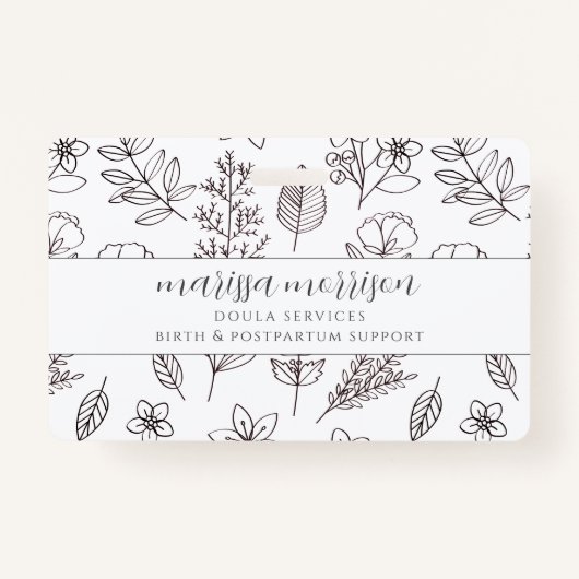 ピンクお洒落ドゥラバッジに手書きフローラ バッジ (正面)