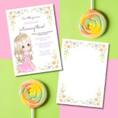 ピンクお洒落ドレスプリンセスフローラ誕生日 招待状