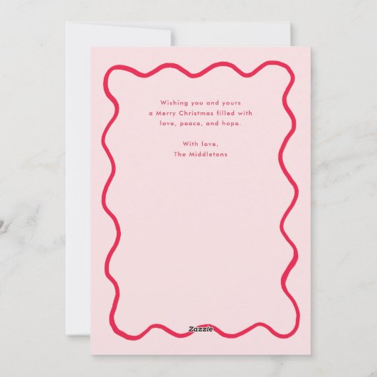 ピンクお洒落ドードルウェーブフレームのクリスマスフォト シーズンカード (裏面)