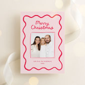 ピンクお洒落ドードルウェーブフレームのクリスマスフォト シーズンカード