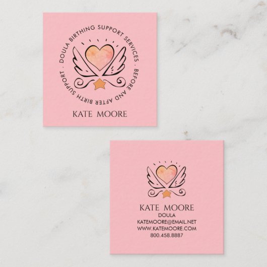 ピンクお洒落ハート助産師又はダラ スクエア名刺 (正面/裏面)