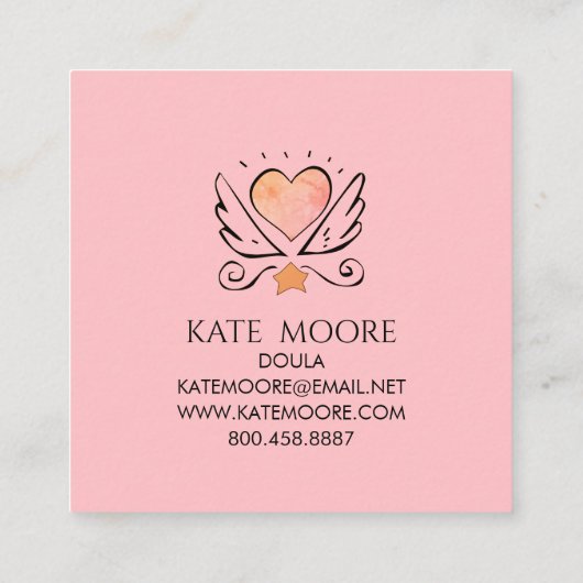 ピンクお洒落ハート助産師又はダラ スクエア名刺 (裏面)