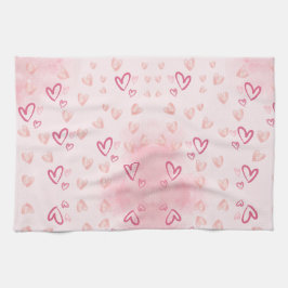 ピンクお洒落ハート キッチンタオル