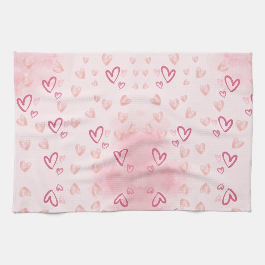 ピンクお洒落ハート キッチンタオル (横)
