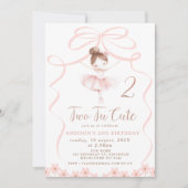 ピンクお洒落バレリーナ2つのTUかわいい誕生日 招待状 (正面)