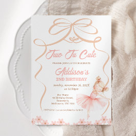 ピンクお洒落バレリーナ2つのTUかわいい2番目の誕生日 招待状