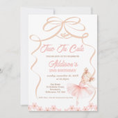 ピンクお洒落バレリーナ2つのTUかわいい2番目の誕生日 招待状 (正面)