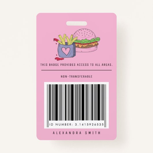 ピンクお洒落バーガーとフライスの誕生日パーティー バッジ (裏面)