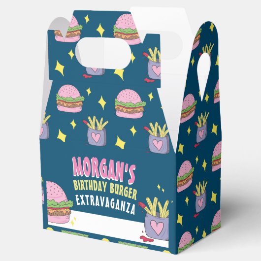 ピンクお洒落バーガーとフライスの誕生日パーティー フェイバーボックス (オープン)