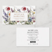 ピンクお洒落パープルかわいいボホフローラ野花 名刺 (正面/裏面)