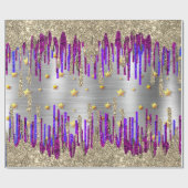 ピンクお洒落パープルグリッター金ゴールド乾燥 ラッピングペーパー (フラット)