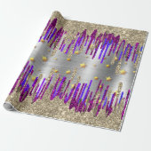 ピンクお洒落パープルグリッター金ゴールド乾燥 ラッピングペーパー (アンロールド)