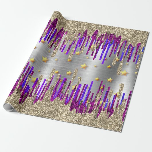 ピンクお洒落パープルグリッター金ゴールド乾燥 ラッピングペーパー (アンロールド)