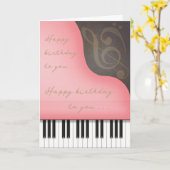 ピンクお洒落ピアノ愛らしいカスタム誕生日 カード (黄色い花)