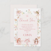 ピンクお洒落フェアリーファースト誕生日サンキューカード サンキューカード (正面/裏面)