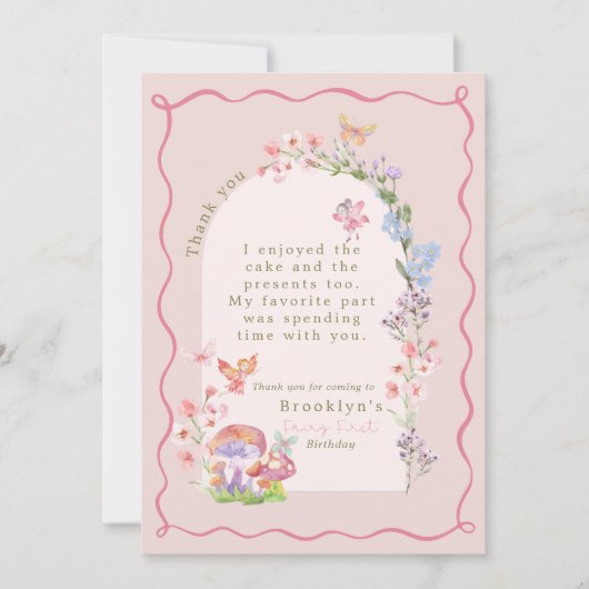 ピンクお洒落フェアリーファースト誕生日サンキューカード サンキューカード (正面)