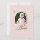 ピンクお洒落フェアリーファースト誕生日サンキューカード サンキューカード (裏面)