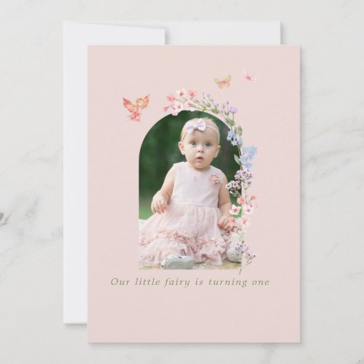 ピンクお洒落フェアリーファースト誕生日サンキューカード サンキューカード (裏面)