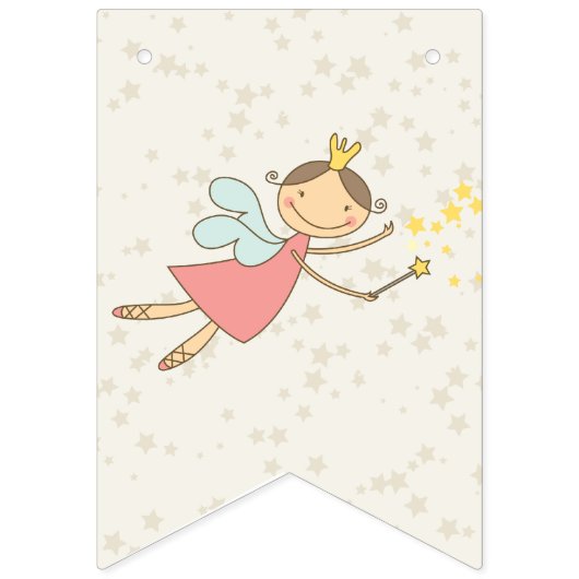 ピンクお洒落フェアリープリンセスガール誕生日写真 バンティングフラッグ (第1の旗)