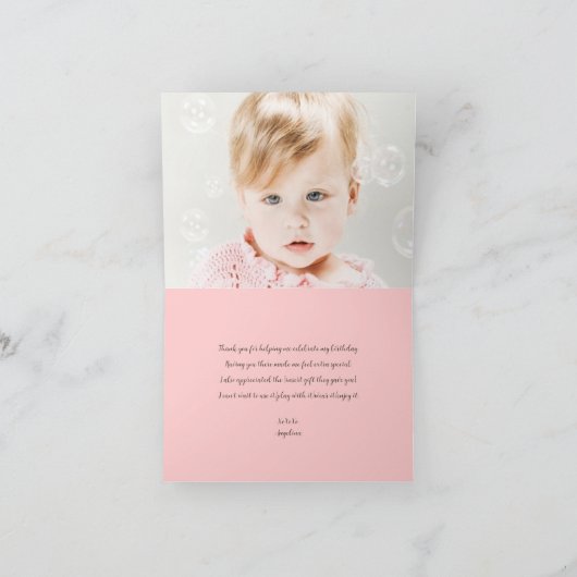 ピンクお洒落フェアリープリンセススターズガール誕生日 サンキューカード (内部)