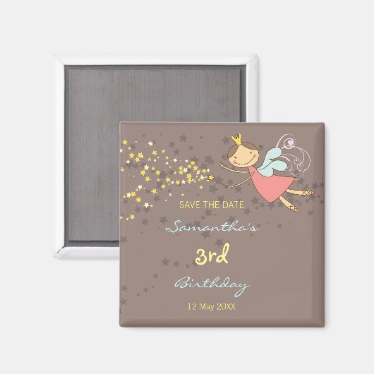 ピンクお洒落フェアリープリンセススターズガール誕生日 マグネット (正面/裏面)