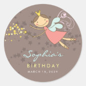 ピンクお洒落フェアリープリンセススターズガール誕生日 ラウンドシール (正面)
