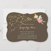 ピンクお洒落フェアリープリンセスフォトガール誕生日 招待状 (正面)