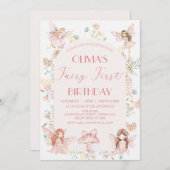 ピンクお洒落フェアリー第1誕生日第1誕生日 招待状 (正面/裏面)