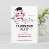 ピンクお洒落フクロウ卒業 招待状 (スタンド正面)
