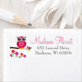 ピンクお洒落フクロウ&フラワーズ差出人住所ラベル ラベル (インサイチュ)