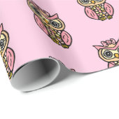 ピンクお洒落フクロウ ラッピングペーパー (ロールコーナー)