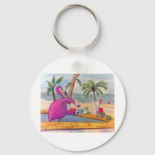 ピンクお洒落フラミンゴパーズパーティードリンクビーチ キーホルダー (正面)