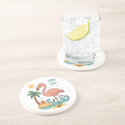 ピンクお洒落フラミンゴ砂岩コースター コースター (側面)