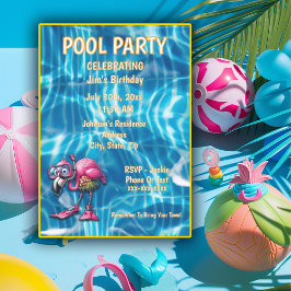 ピンクお洒落フラミンゴ誕生日招待状 招待状